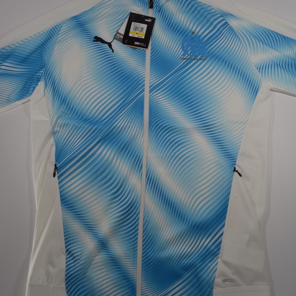 New Puma Men's Marseille Stadium White Blue Full-Zip DryCELL Jacket - Picture 2 of 3